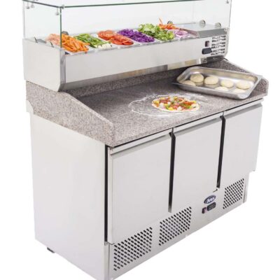 Atosa ESL3852 GR 3 door pizza counter with toppings unit