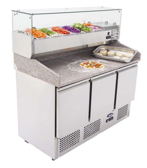 Atosa ESL3852 GR 3 door pizza counter with toppings unit