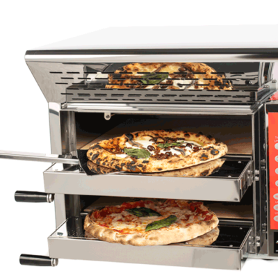 STIMA VP2-16 REVOLUTION twin deck Hi speed pizza oven with extraction canopy