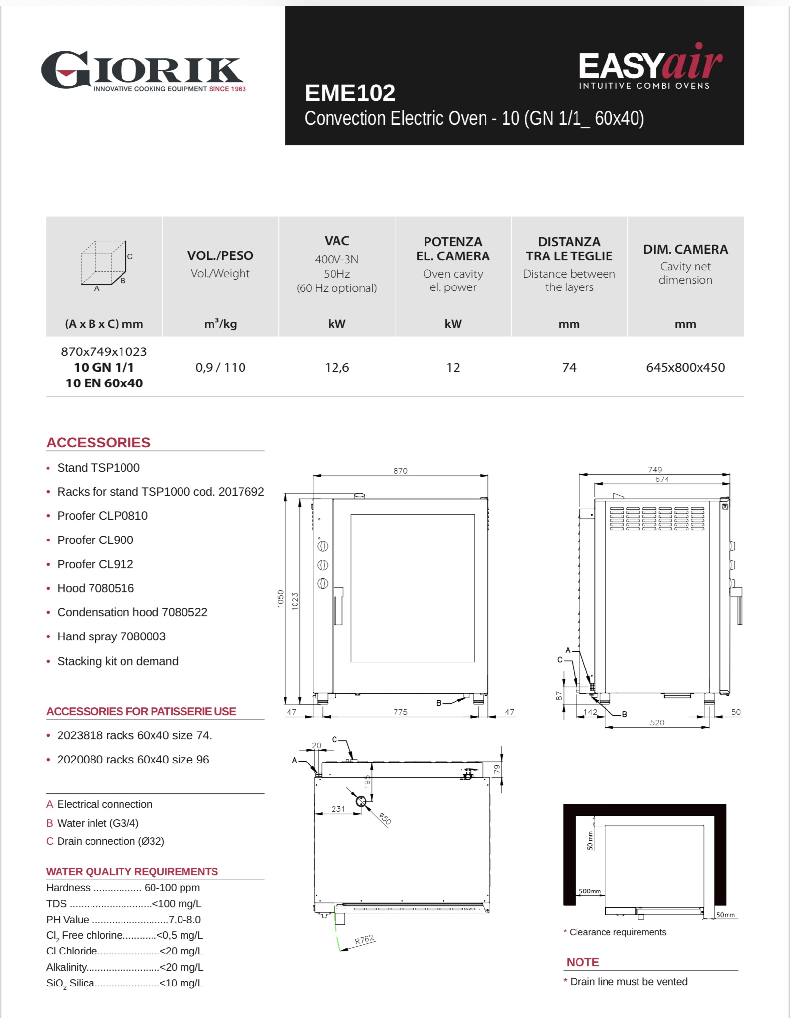 ▷ Horno Eléctrico con Humidificador 10 Bandejas GIORIK Easy Air EME102