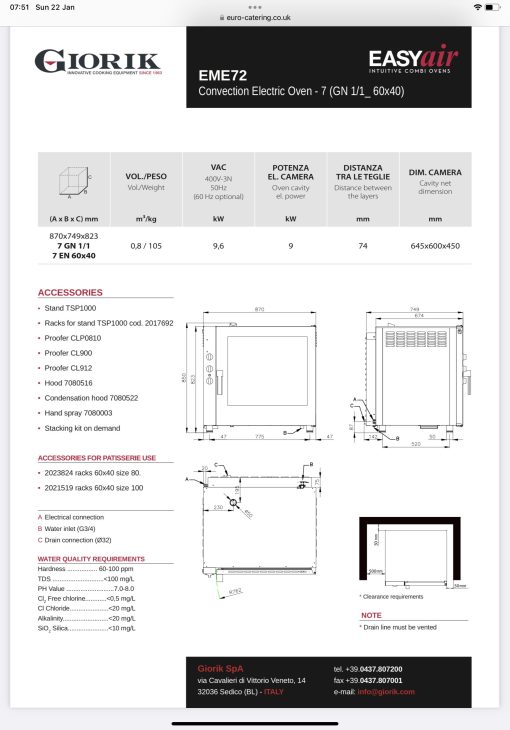 Giorik EME72 Convection Electric Oven - 7 (GN 1/1 or 60x40) - Image 3